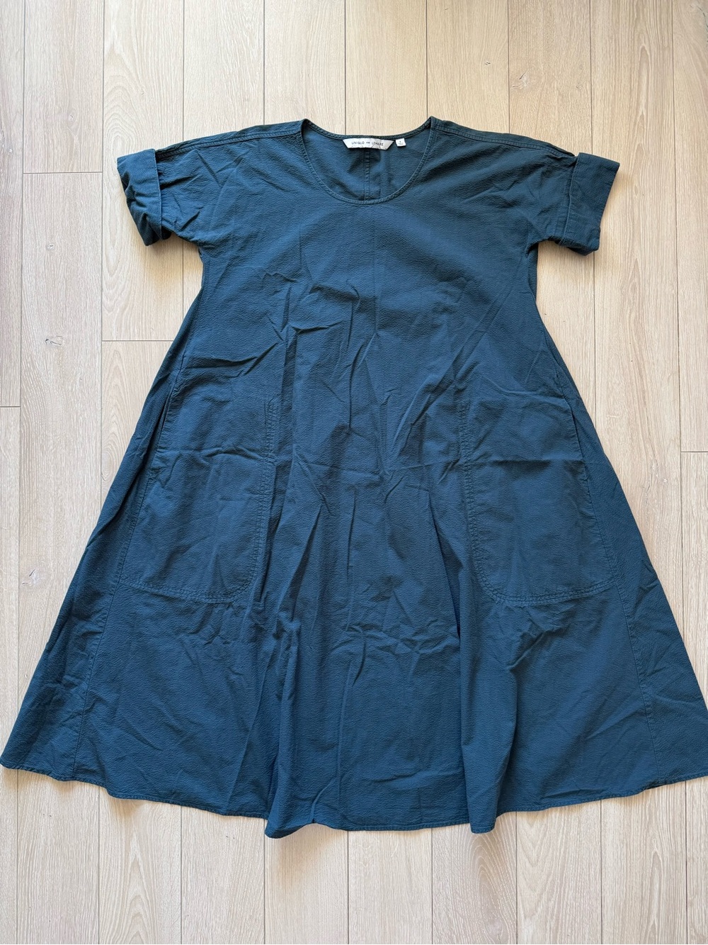 Uniqlo x Lemaire Seersucker Circle Dress Dark Blue Green Women’s Size Small